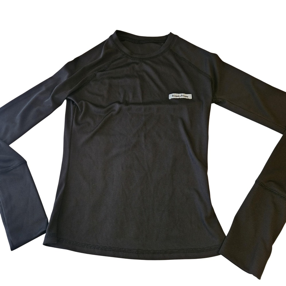 Hawthaw Shirt Women Large Black Long Sleeve Ribbed Athletic Stretch Pullover Top